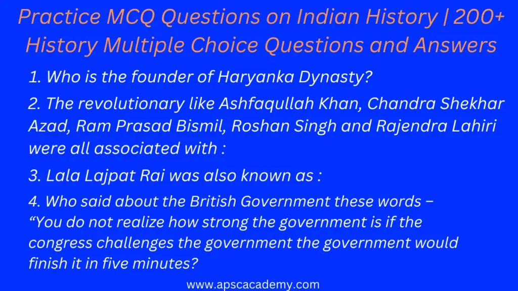 Practice MCQ Questions on Indian History | 200+ History Multiple Choice Questions and Answers